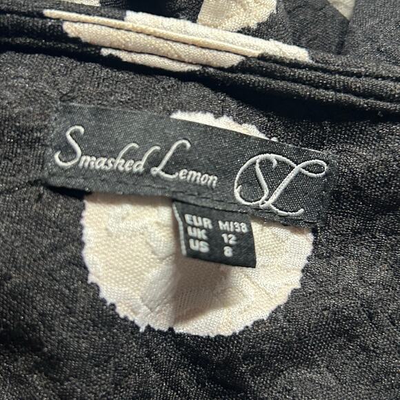 Smashed Lemon Women's Black Polka Dot Tie Waist 3/4 Sleeve Fit and Flare Dress 8 - Picture 7 of 9